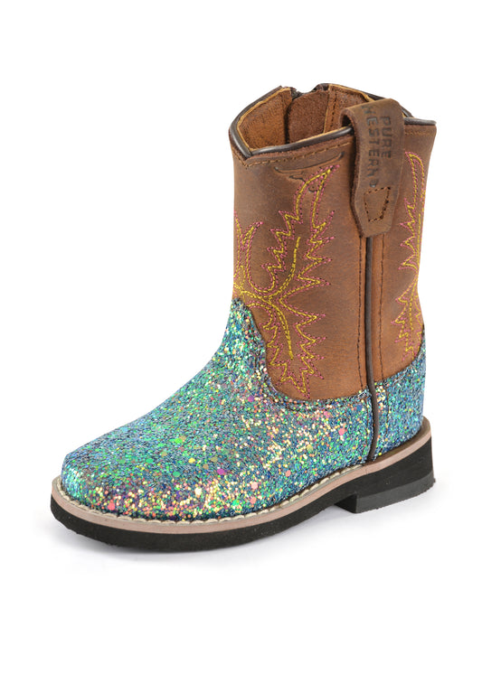 Pure Western Sadie Toddler Boot - Blue Glitter/ Brown - PCP78069T