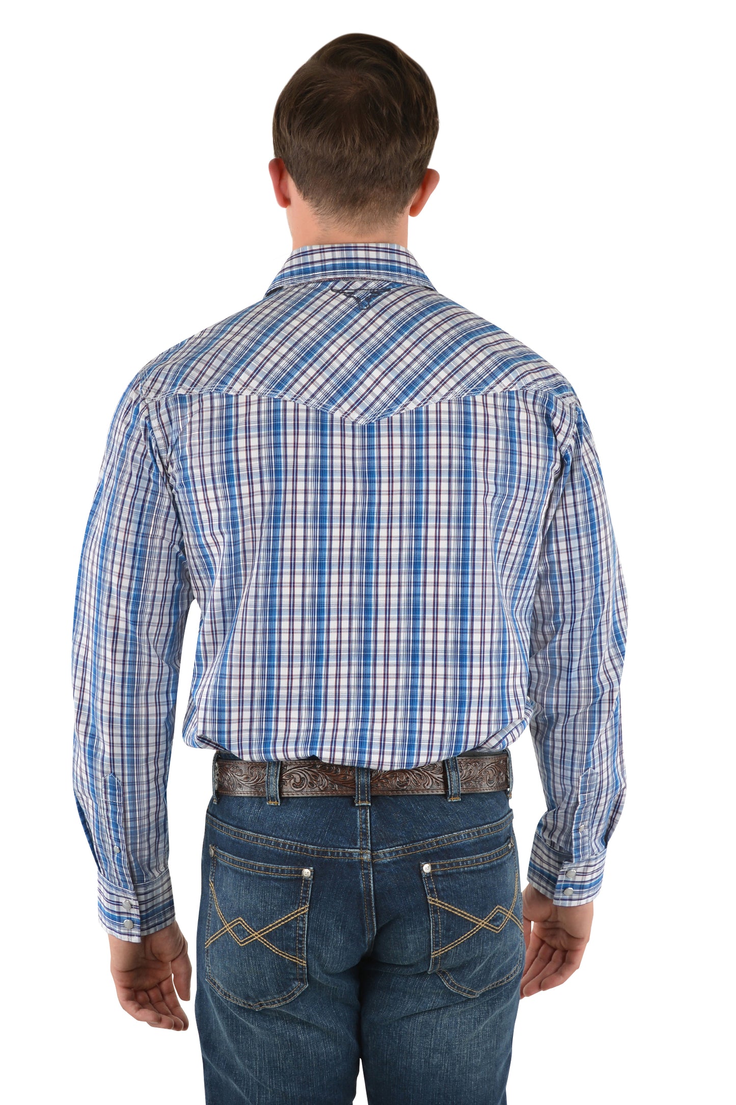 Pure Western Mens Bolt Check Western L/S Shirt - Navy/Blue - P3W1100671