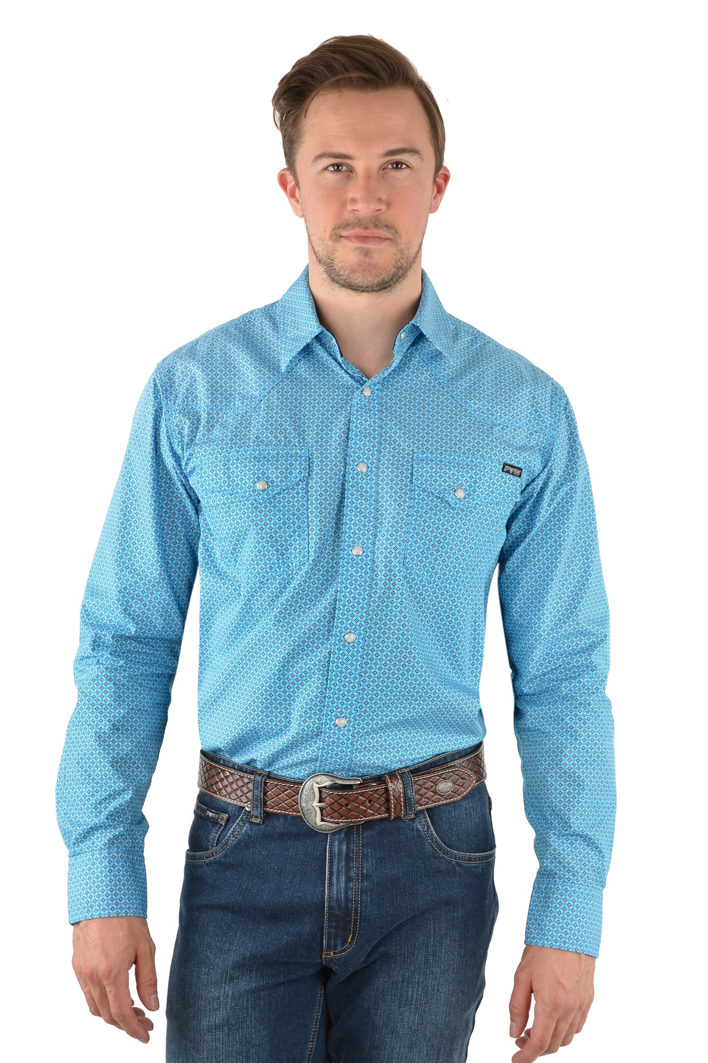 Pure Western Mens Roy Print Western L/S Shirt - Blue/White - P3W1100672