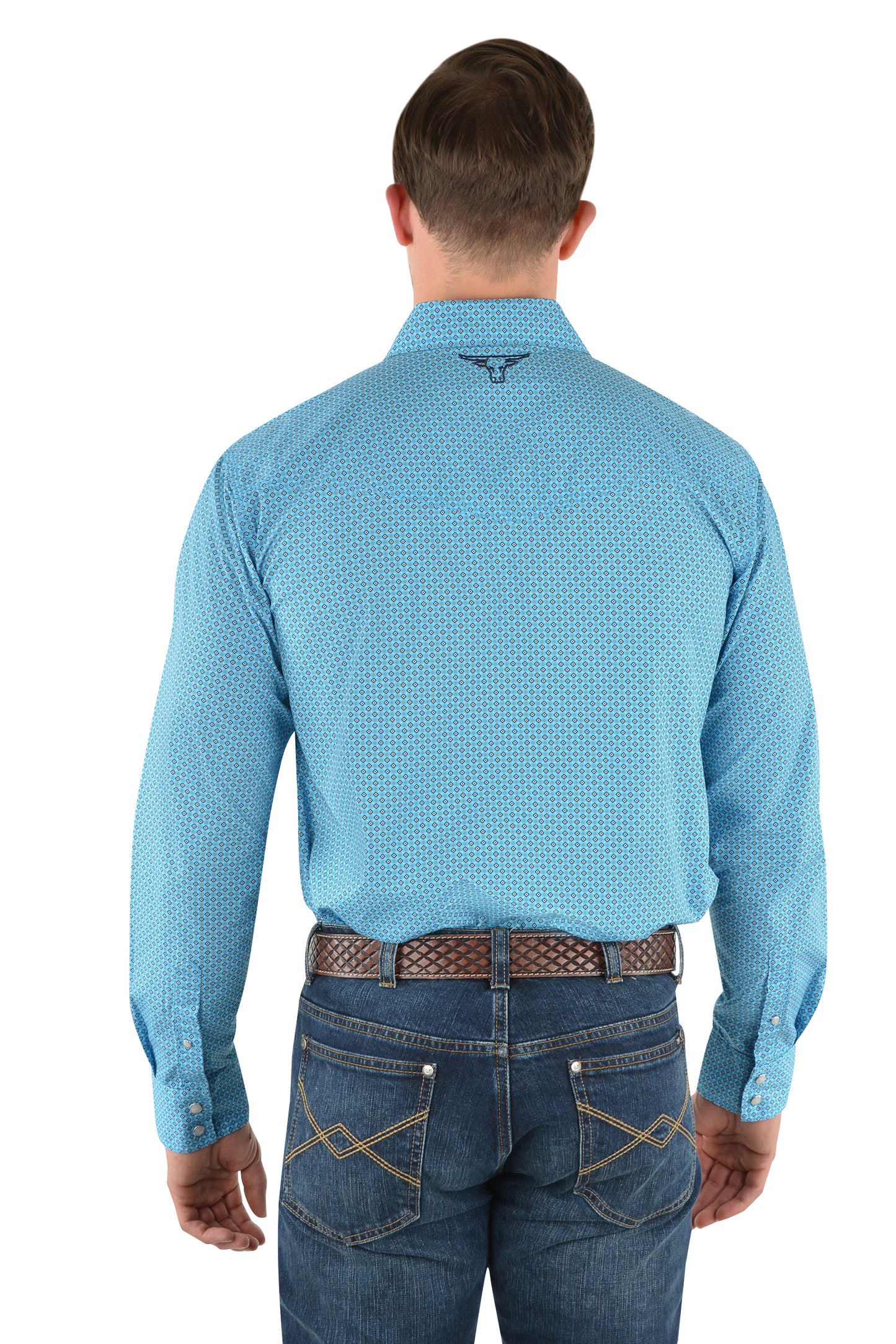 Pure Western Mens Roy Print Western L/S Shirt - Blue/White - P3W1100672