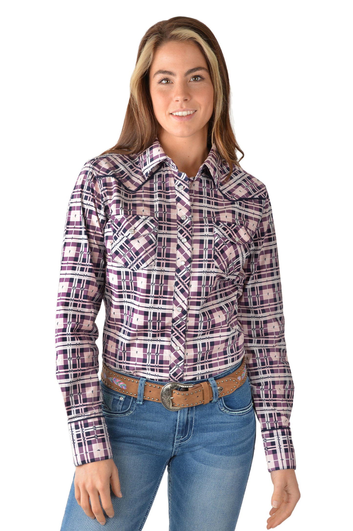 Pure Western Ladies Victoria Check Western L/S Shirt - P3W2127711 - ON SALE