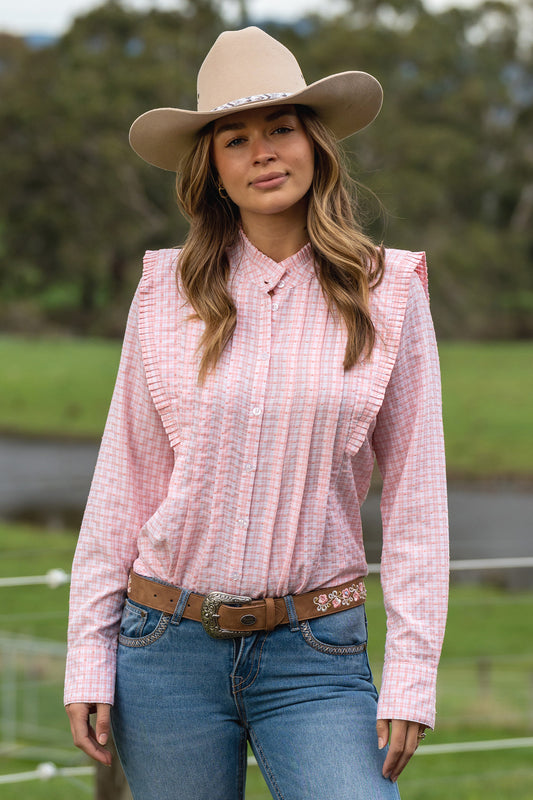 Pure Western Ladies Olivia Check Tuck Detail L/S Shirt - Pink - P3W2546710