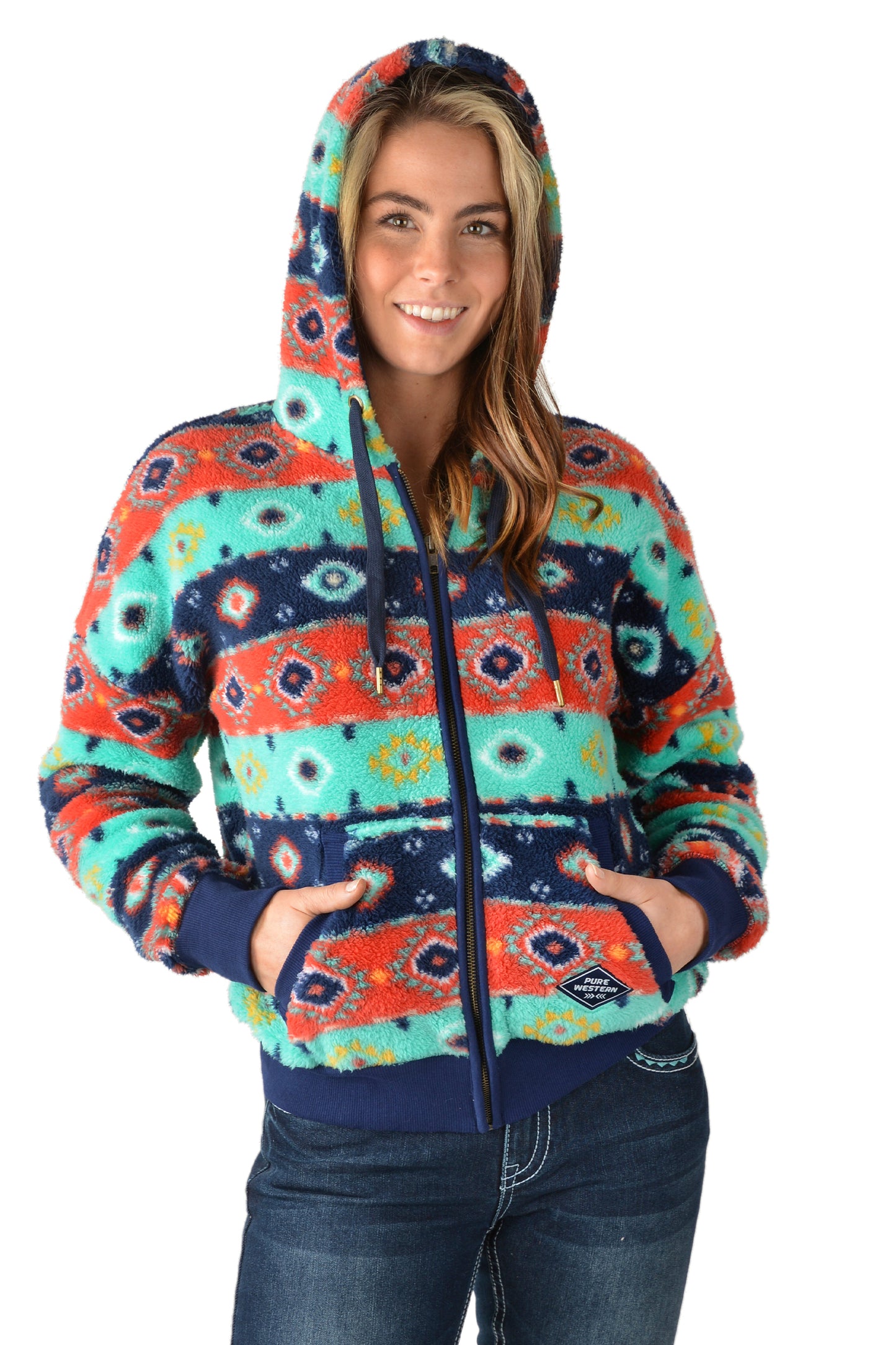 Pure Western Ladies Cailan Zip Up Hoodie - Multi/Navy - ON SALE