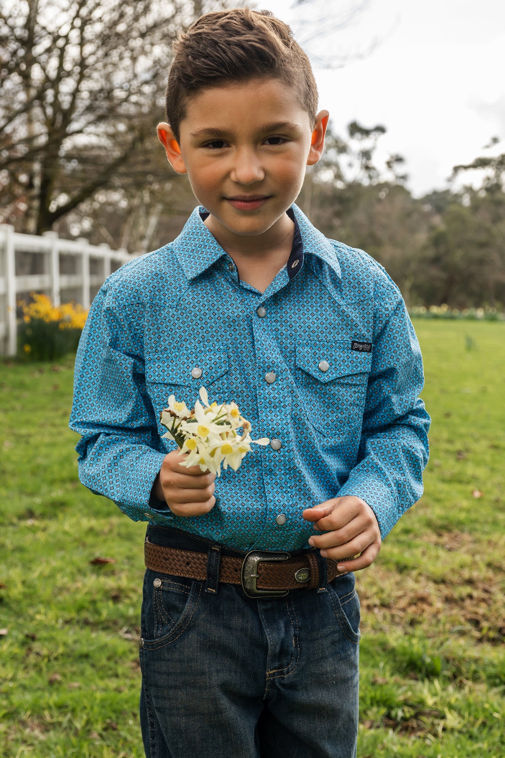 Pure Western Boys Roy Print Western L/S Shirt - Blue/White - P3W310067 ...