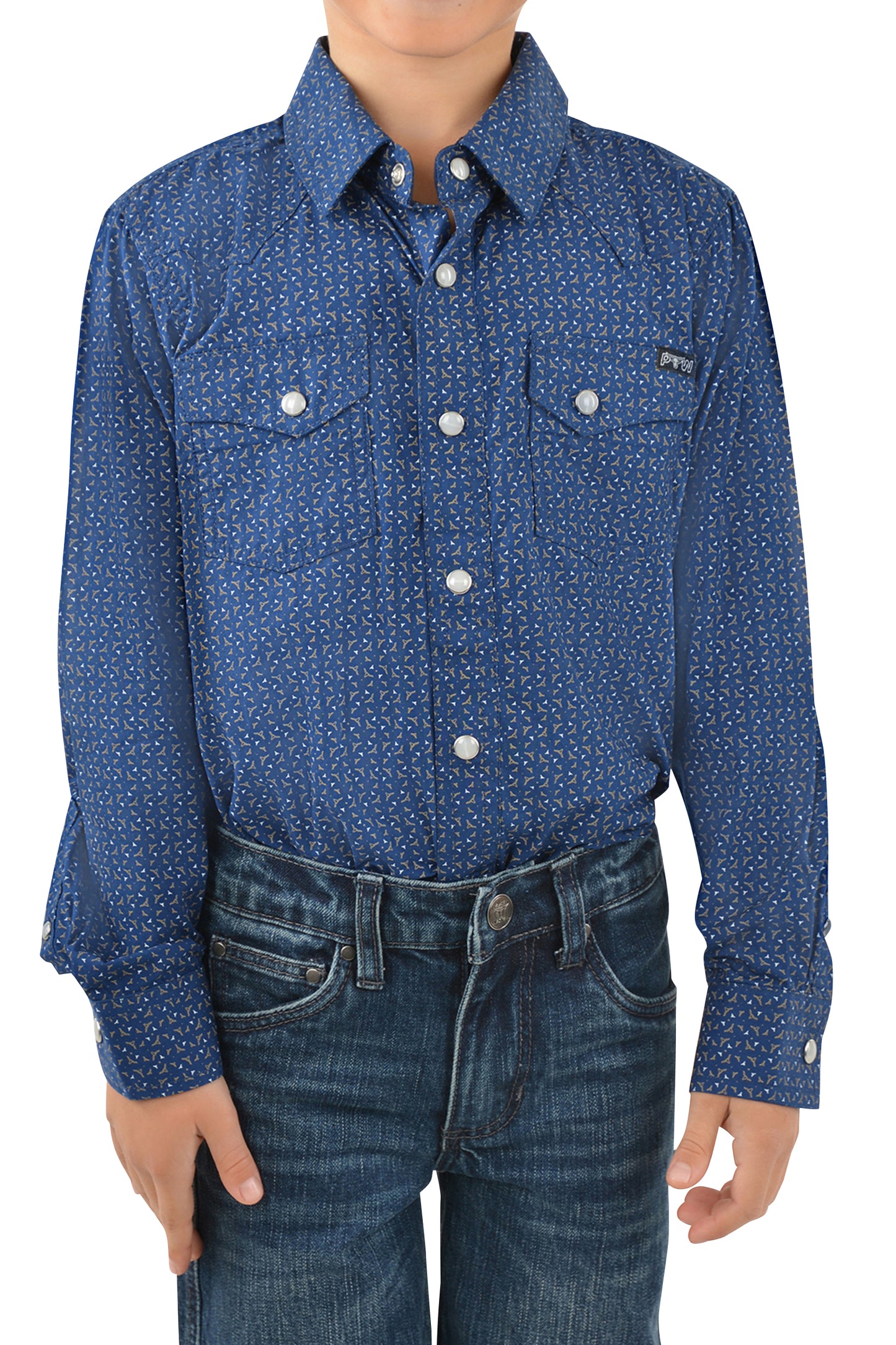 Pure Western Boys Duke Print Western L/S Shirt - Navy - P3W3100673