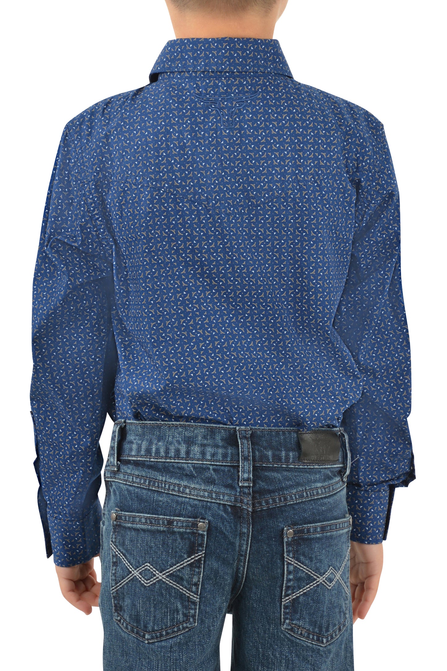 Pure Western Boys Duke Print Western L/S Shirt - Navy - P3W3100673