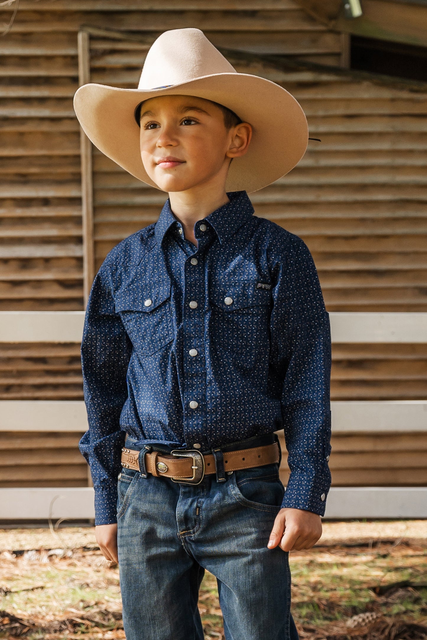 Pure Western Boys Duke Print Western L/S Shirt - Navy - P3W3100673