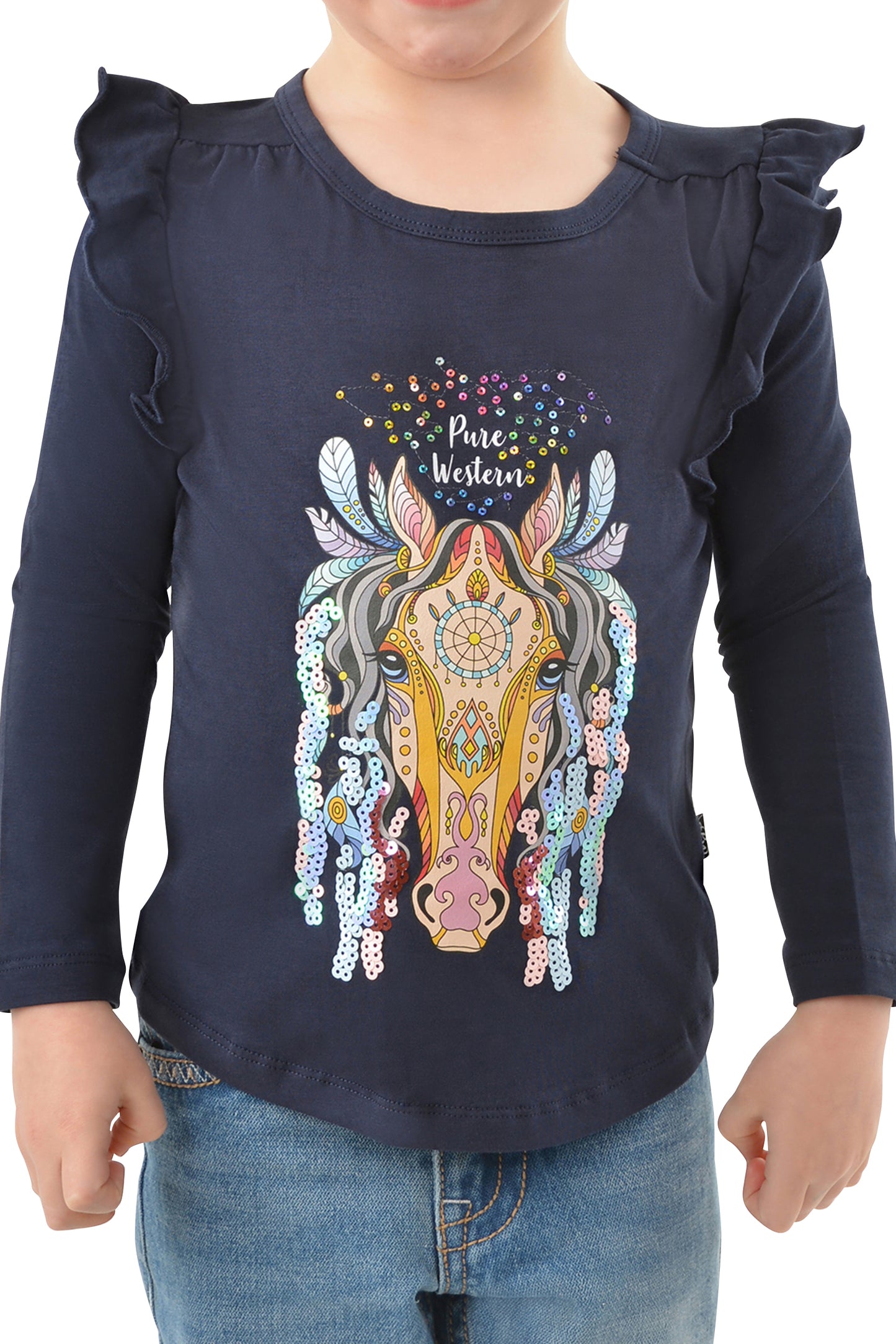 Pure Western Girls Jane Frill L/S Tee - Navy - P3W5526737