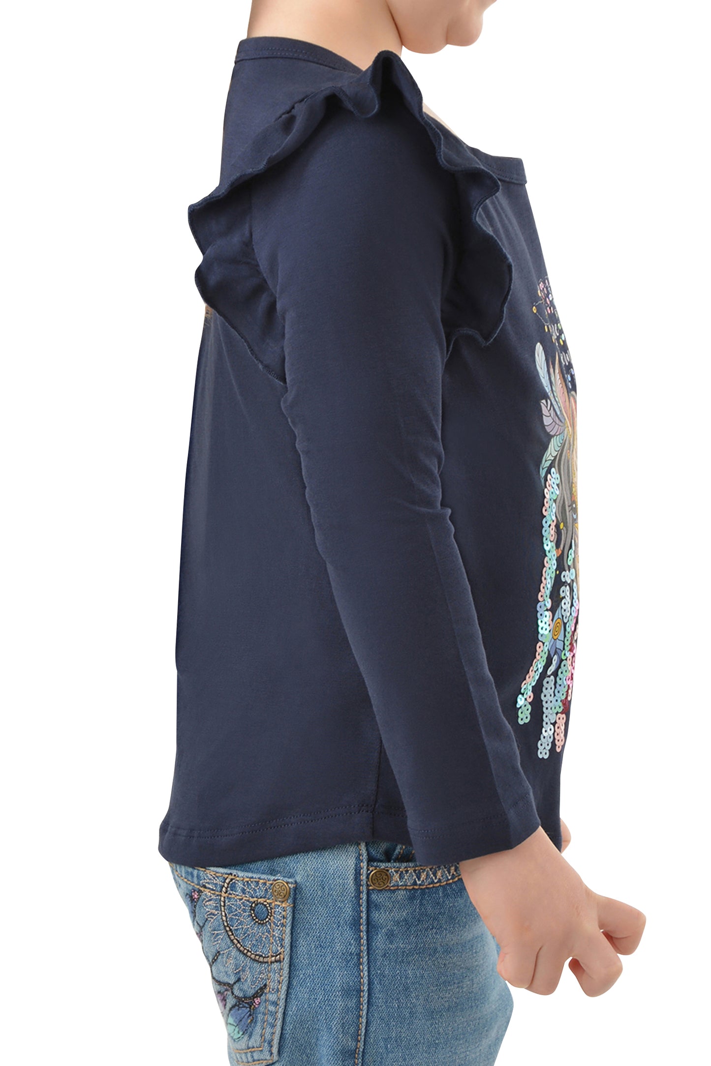 Pure Western Girls Jane Frill L/S Tee - Navy - P3W5526737