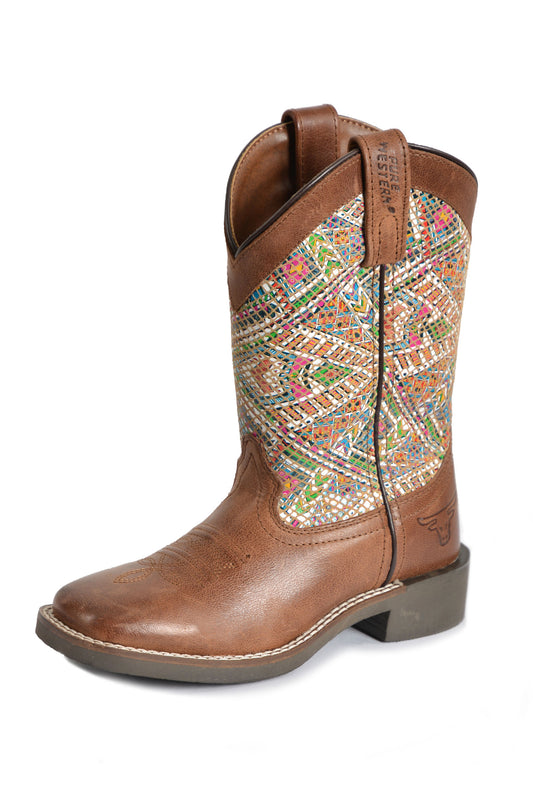 Pure Western Childrens Dusty Boot - Brown/Multi - P3W78094C