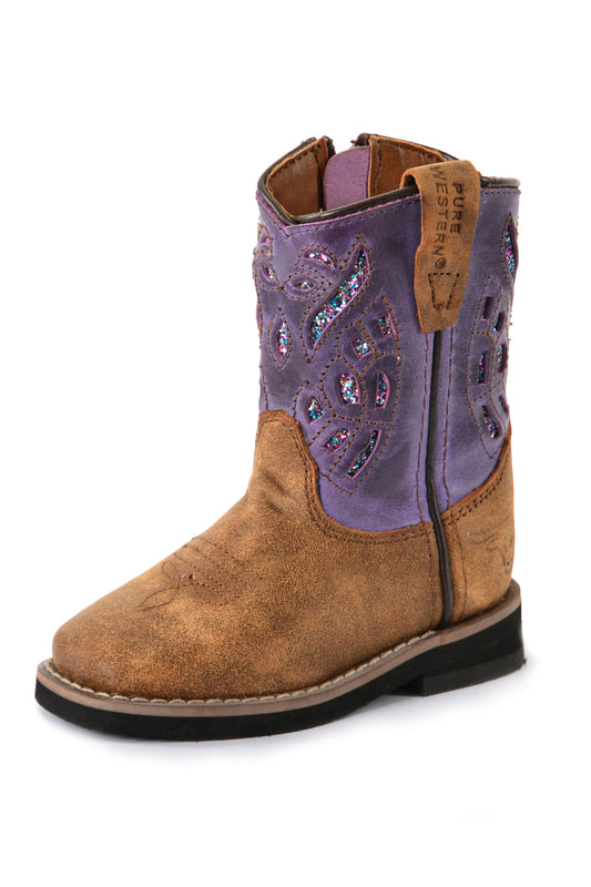 Pure Western Toddler Dash Boot - Oil Distressed Brown/Purple - PCP78093T