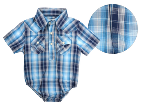 Wrangler Baby Boy Check S/S Bodysuit Shirt - Blue