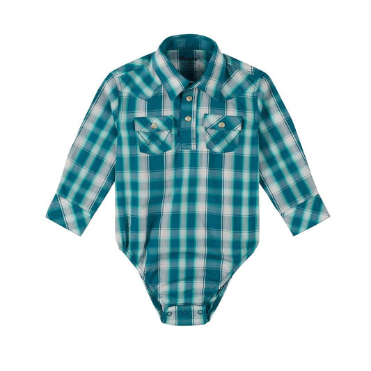 Wrangler Baby Boy Teal Check L/S Bodysuit Shirt