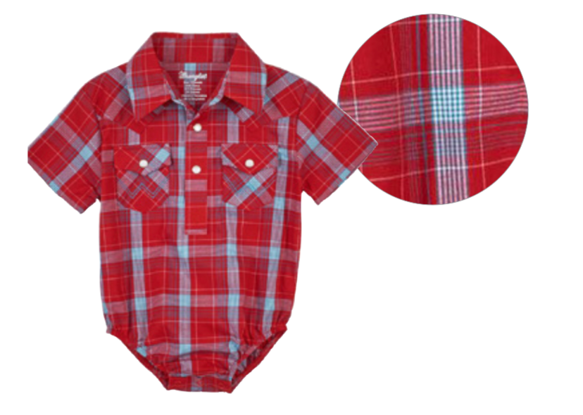 Wrangler Baby Boy Check S/S Bodysuit Shirt - Red