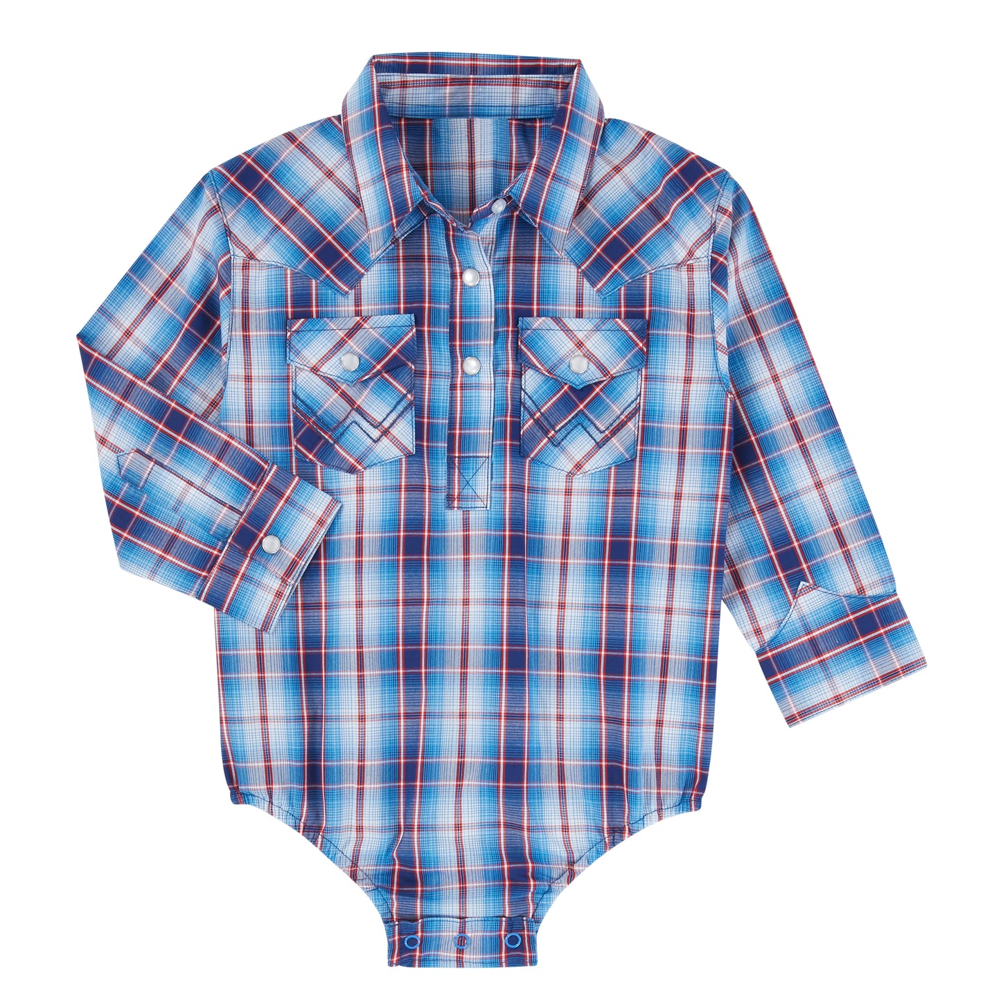 Wrangler Baby Boy Check L/S Bodysuit Shirt - Blue/Red