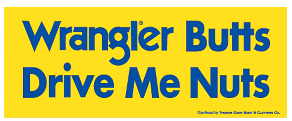 Wrangler Butts Drive Me Nuts Stickers - Yellow and Blue