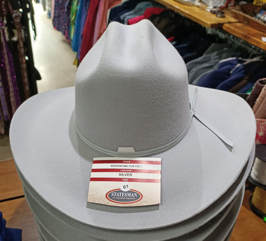 Statesman Hat - Serpentine Fur Felt - Silver