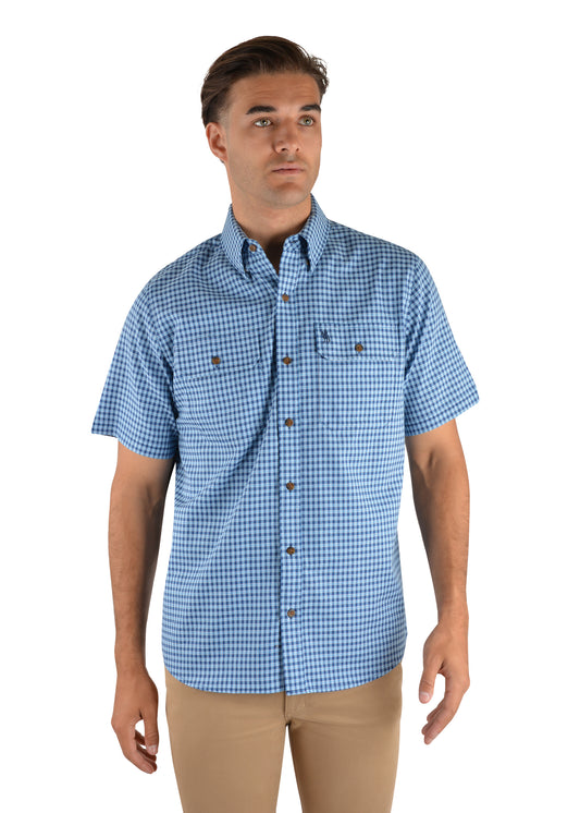 Thomas Cook Mens Canning Check 2 Pkt S/S Shirt - Navy/Royal
