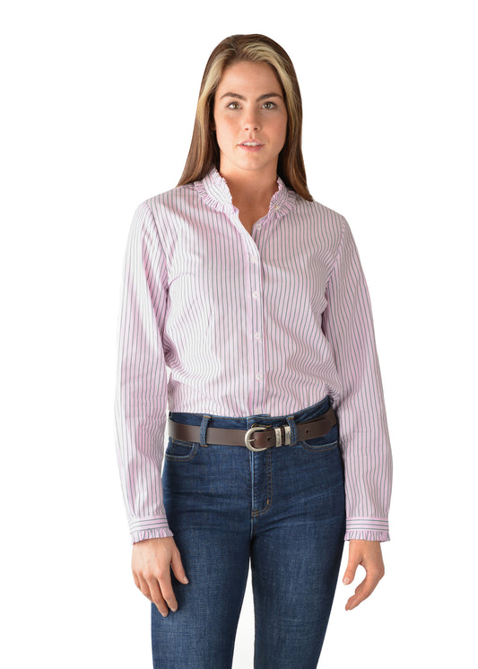 Thomas Cook Ladies Collette Frill Stripe L/S Shirt - Pink/White - T3W2133066 - On Sale