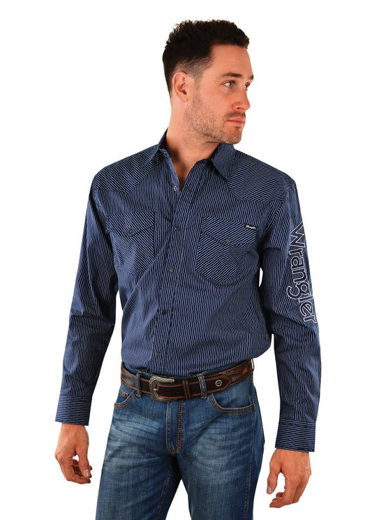 Wrangler Mens Fitzpatrick Stripe  Logo L/S Shirt