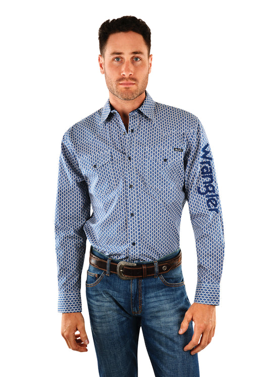Wrangler Mens Gibson Print Logo L/S Shirt- On Sale