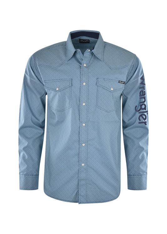 Wrangler Mens Russell Print L/S Shirt - Navy