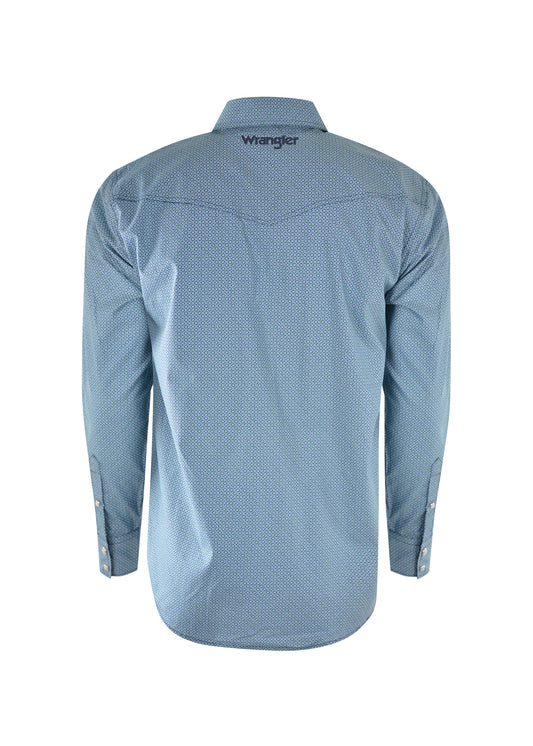 Wrangler Mens Russell Print L/S Shirt - Navy