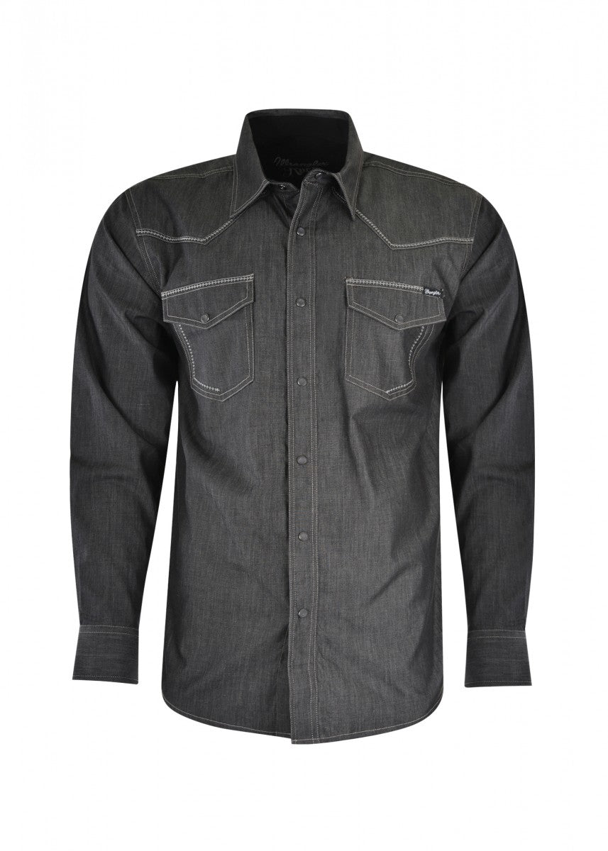Wrangler Mens Rock 47 Caleb L/S Shirt - Black - X1W1123606 - On Sale