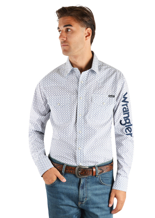 Wrangler Mens Daniel Print  Logo Western  Long Sleeve Shirt - X2S1111802