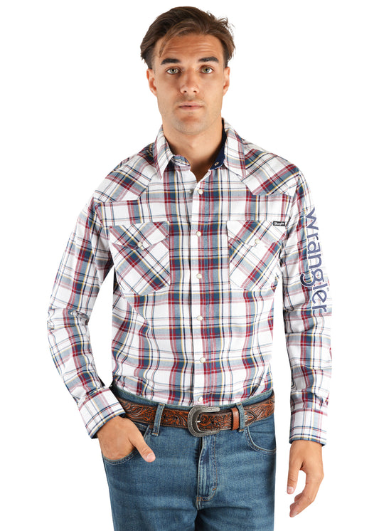 Wrangler Men’s Lawson  Check Logo Western Long Sleeve Shirt - X2S1111803
