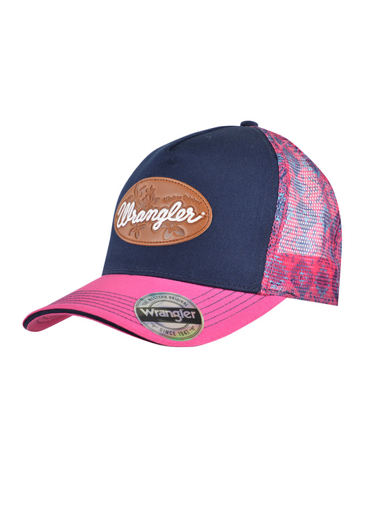 Wrangler Aztec High Profile Ponytail Trucker Cap - Pink/Navy - X2S2920CAP