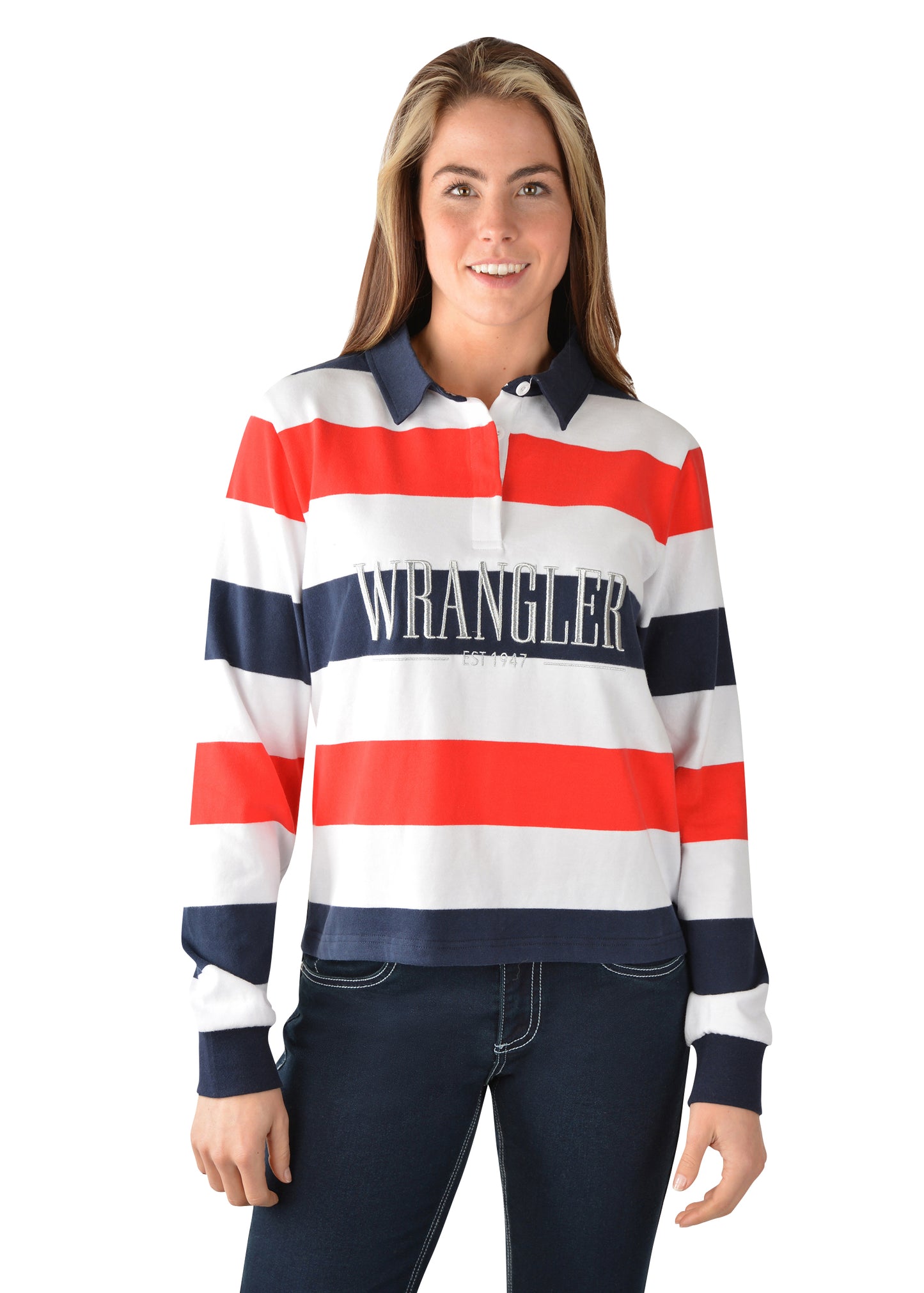 Wrangler Ladies Charlotte Fashion Rugby - Navy/Red/White - X3W2577940
