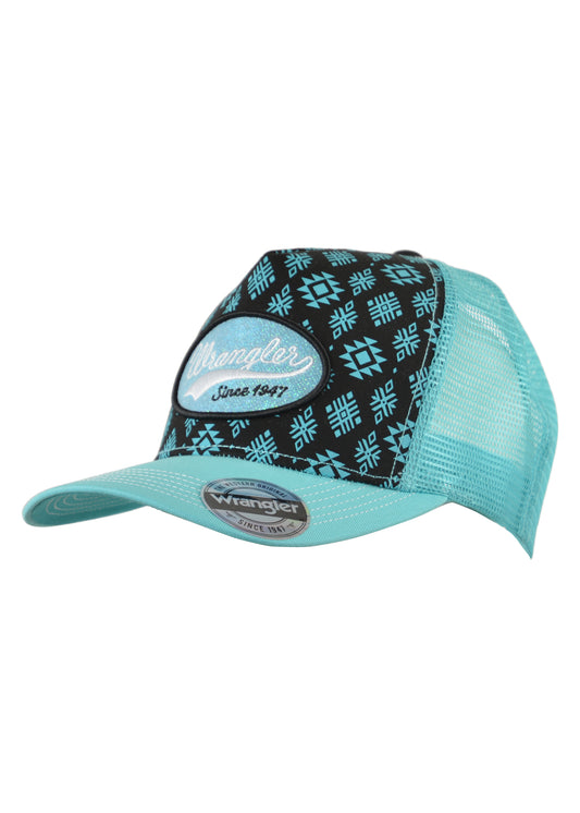 Wrangler Aleanor Hi-Profile Ponytail Trucker Cap - Black/Blue - X3W2941CAP