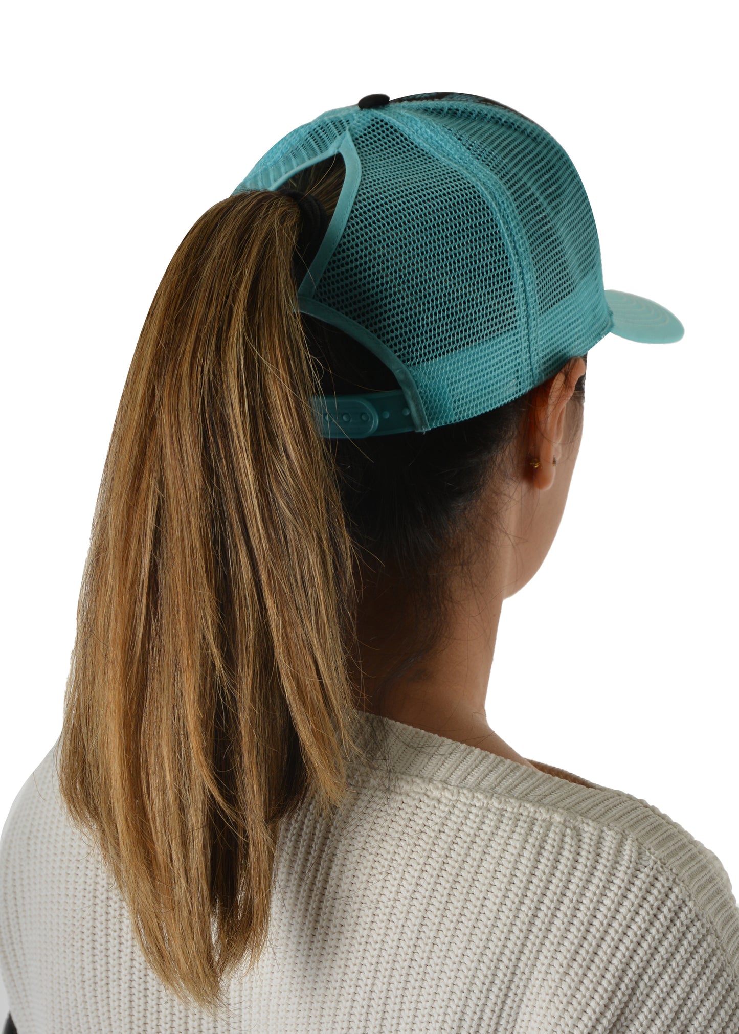 Wrangler Aleanor Hi-Profile Ponytail Trucker Cap - Black/Blue - X3W2941CAP