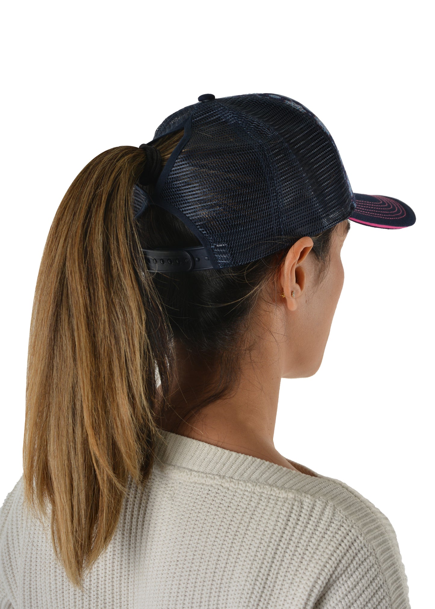 Wrangler Diamond Hi-Profile Ponytail Trucker Cap - Navy - X3W2942CAP