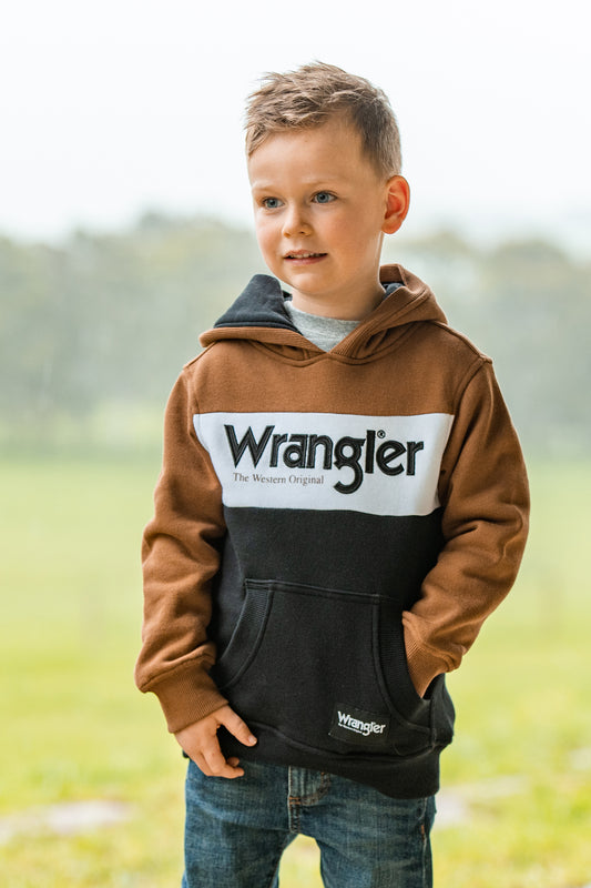 Wrangler Boys Ralph Pullover Hoodie - Dark Tan/Black - On Sale