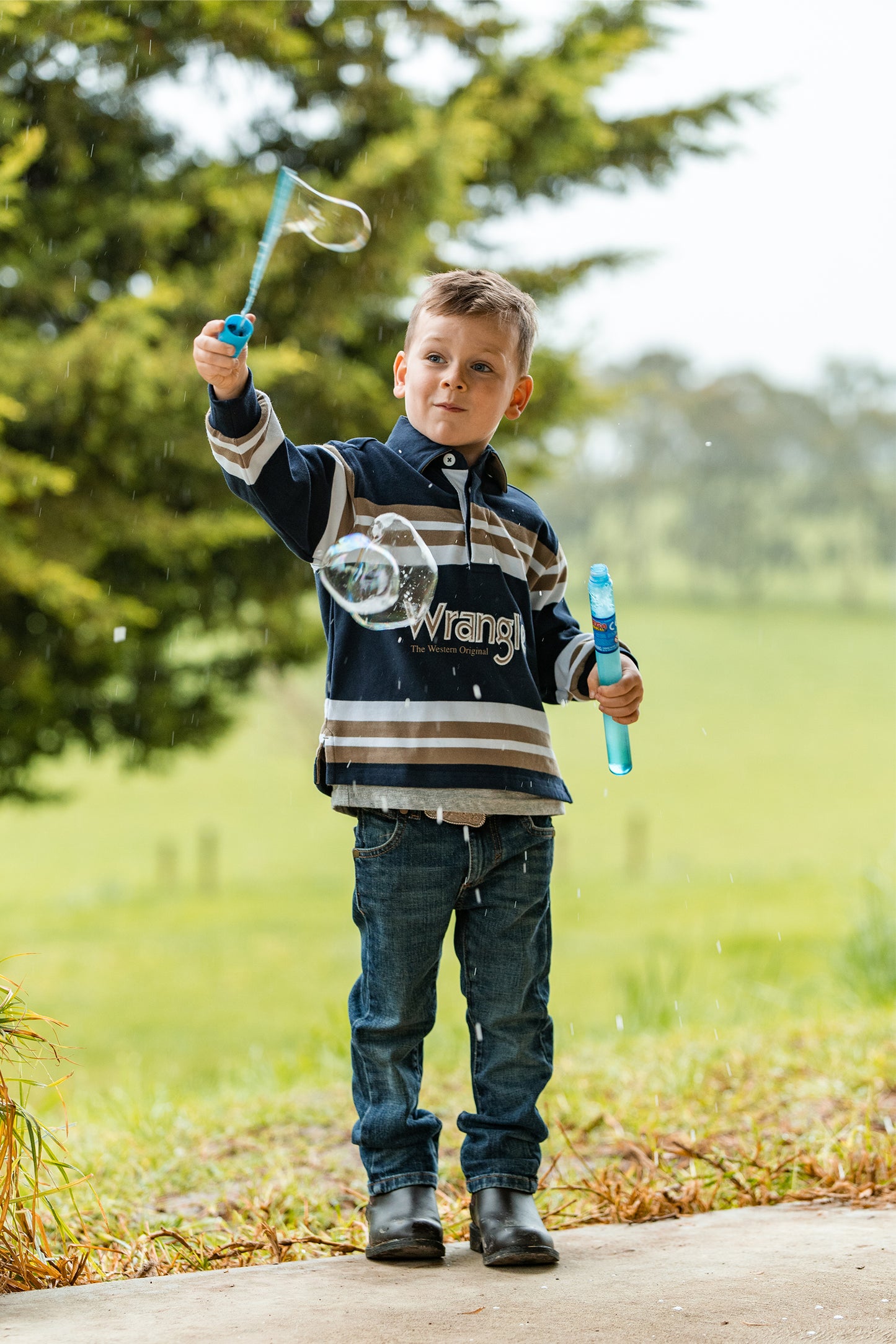 Wrangler Boys Atkinson Stripe Rugby - Navy/Tan