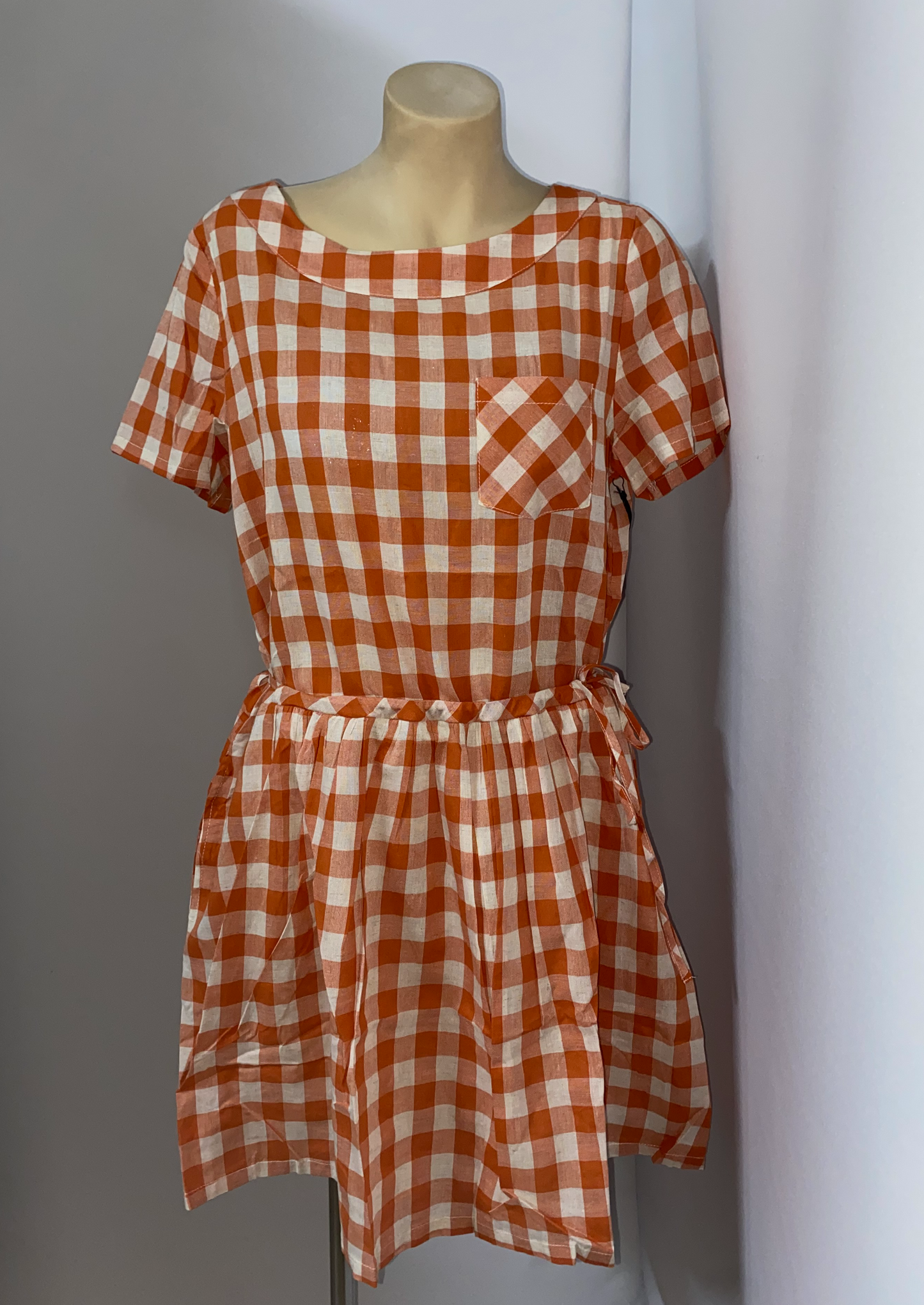 Doe and Rae Ladies Orange Check Dress - On Sale