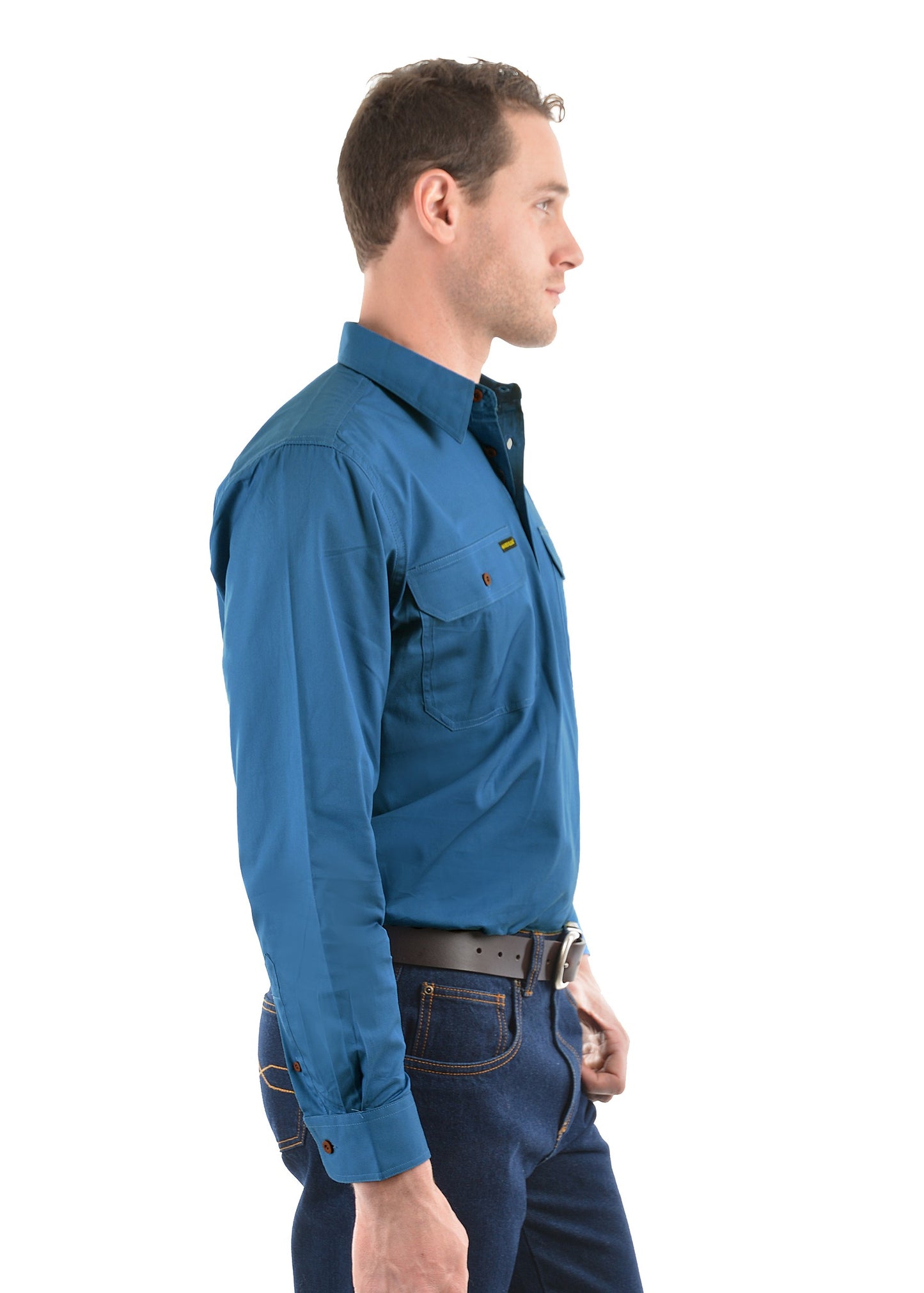 Hard Slog Mens H/Plkt L/S Shirt - Blue River -HCP1101002