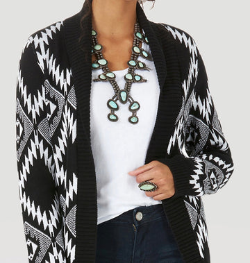 Wrangler Ladies Aztec Shawl Collar Sweater