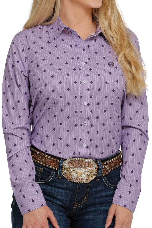 Cinch Ladies ArenaFlex Purple Diamond Print L/S Shirt - MSW9163006 - ON SALE