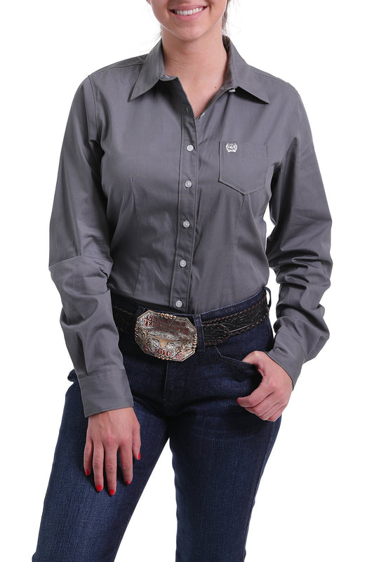 Ladies Charcoal Solid Long Sleeve Shirt - MSW9164029