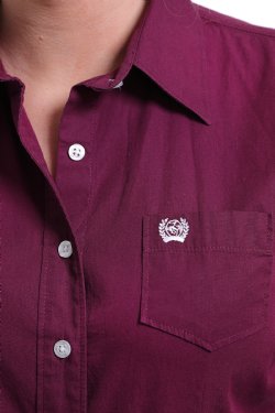 Cinch Ladies Solid Burgandy L/S Shirt - MSW9164030