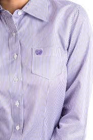 Cinch Ladies Tencel Purple and White Stripe Button Up Shirt - MSW9164087
