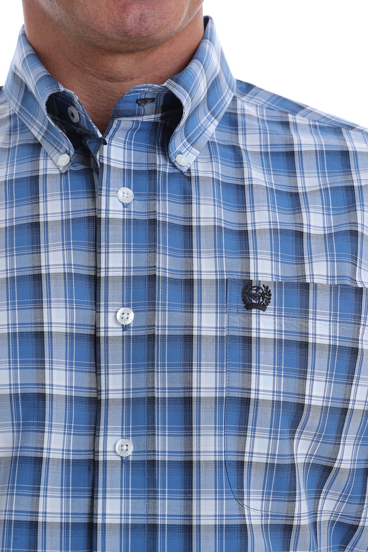 Cinch Mens Light Blue, Navy and White Plaid L/S Shirt - On Sale