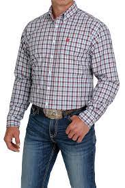 Cinch Mens White Plaid Button Down Long Sleeved Shirt - MTW1105199 - On Sale