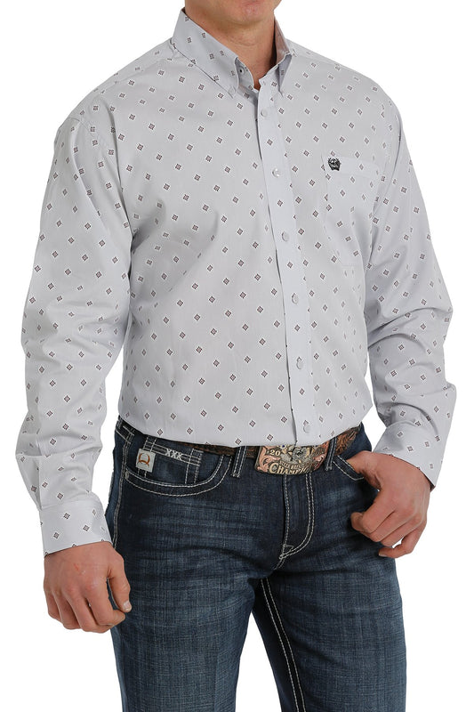 Cinch Mens Print Western Shirt - Light Grey - MTW1105319 - On Sale
