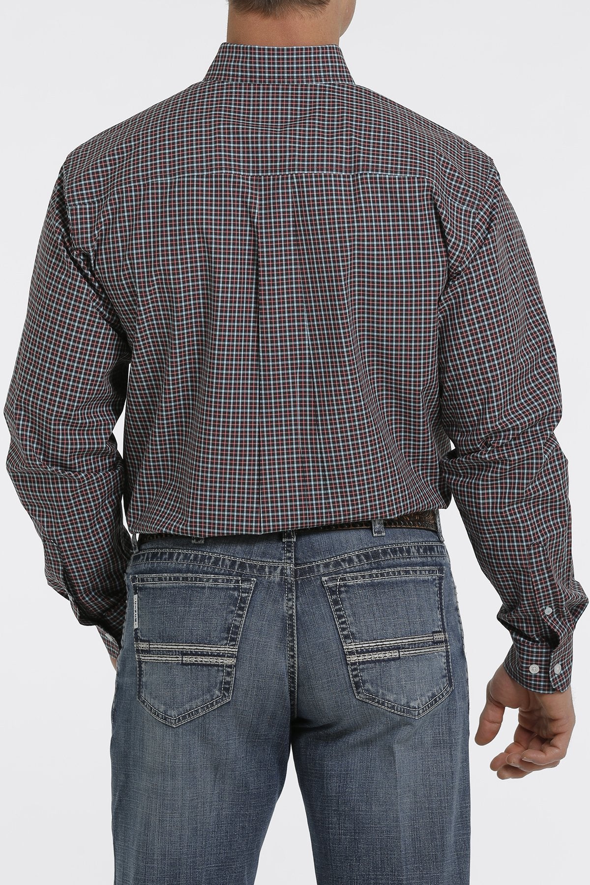 Cinch Mens Navy/ Turquoise/ Cranberry Plaid Cotton L/S Shirt - MTW1105360