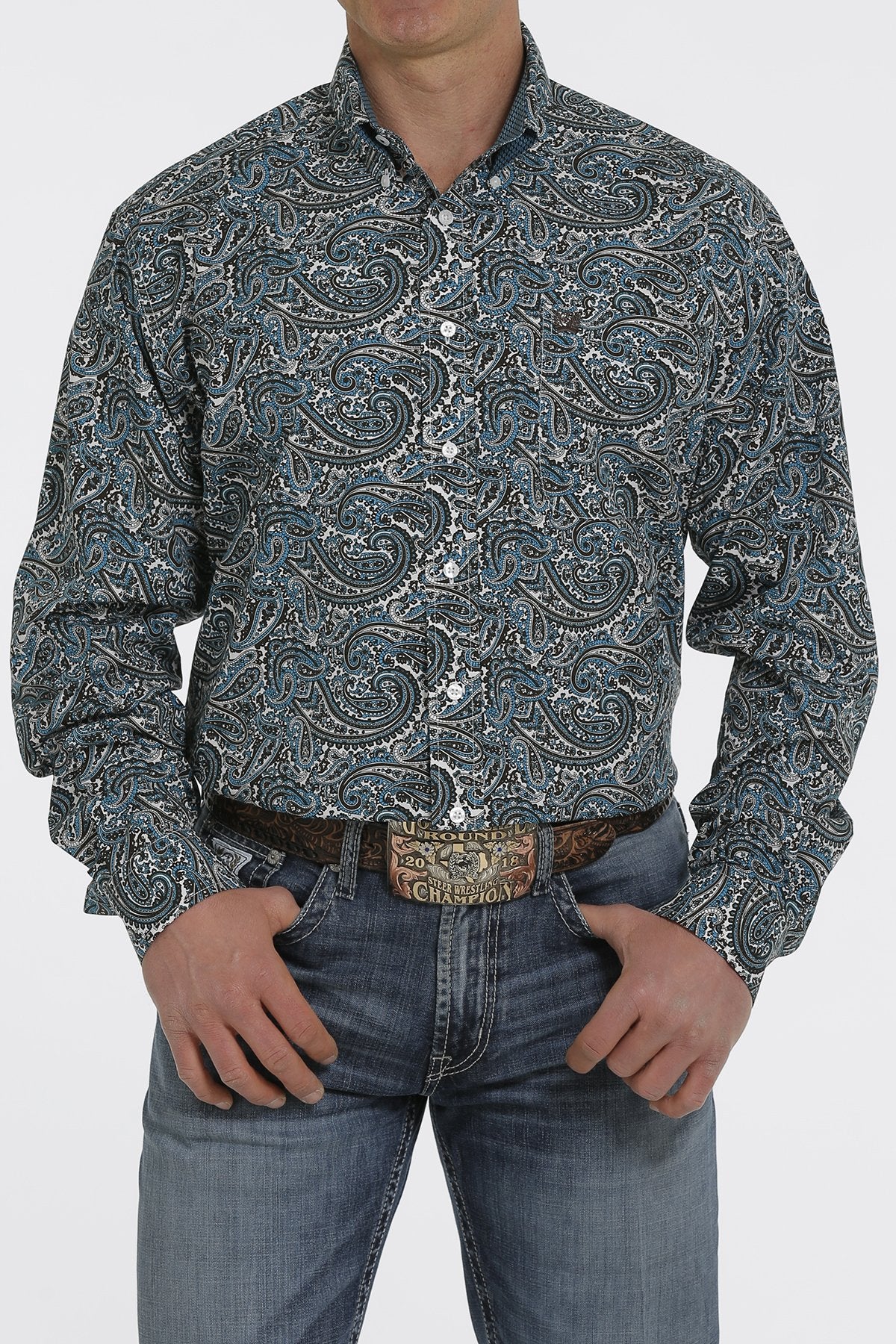 Cinch Mens Paisley Print L/S Shirt - Turquoise - MTW1105369