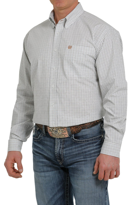 Cinch  Grey, White, Chocolate and Turquoise Plaid Print L/S Shirt - MTW1105380